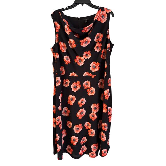 Talbots Floral Black Dress Scoop Neck Lined Flowing Poppy Print Layered Size 14W - Picture 1 of 8
